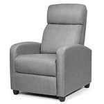 Multigot Recliner Armchair, Upholstered Single Sofa Chair with Adjustable Leg Rest & Side Pocket, Reclining Chairs for Home Office Living Room Bedroom Cinema Theater (Gray)