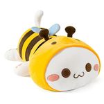 Cute Kitten Plush Toy Stuffed Animal Pet Kitty Soft Anime Cat Plush Pillow for Kids (Yellow Cat Bee, 12")