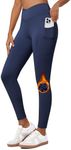 Willit Women's Fleece Lined Leggings Thermal Winter Pants Warm Yoga Running Tights High Waisted with Pockets V-Cross Navy Blue XS