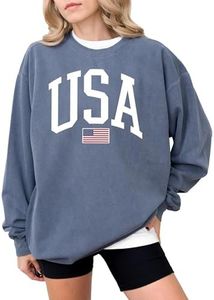 RugOver USA Flag Graphic Sweatshirt for 4th of July – Unisex Pullover for Women and Men, 80% Cotton, Perfect for Independence Day - Denim - 3X-Large