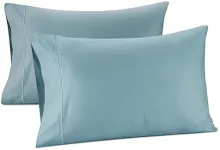 100% Cotton Pillowcases Standard Size Set of 2, Long Staple Cotton Sateen Weave Snug Fit Pillow Covers Pack of 2, Queen Pillowcases, Soft & Breathable 1000 Thread Count Pillow Cover- French Blue