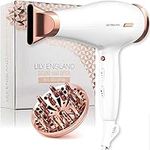 Lily England Hair Dryer with Diffuser for Curly Hair - 1800w Diffuser Hairdryer with 3 Heat Settings, 2 Speeds & Cool Shot Blow Dryer - Hairdryers for Women, White & Rose Gold