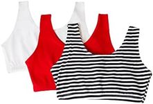 Fruit of the Loom Women's Built Up Tank Style Sports Bra Fashion Colors, Skinny Stripe/White/Red Hot, 40