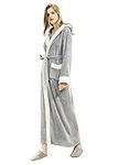 Long Hooded Bathrobe for Womens Flannel Fleece Robes Winter Warm Housecoat Nightgown Sleepwear Pajamas Lounger