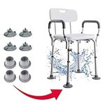 Zebblux White Shower chair Seat Adjustable Bath stool with Padded Armrests and Back, Adjustable Shower Chair for Seniors, Elderly, Disabled, Handicap, and Injured Persons, Supports Up To 120kg