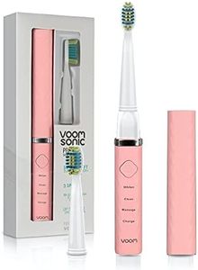 Voom Sonic Pro 3 Rechargeable Electric Battery Powered Toothbrush With Soft Dupont Nylon Bristle Dentist Recommended Portable Oral Care 2-Minute Timer 3 Adjustable Speeds Lightweight Design, Pink