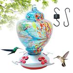 CJJCCF Hummingbird Feeder for Outdoors,Glass Bird Feeders Easy to Clean&Filling，Bird Feeder Best with Color Hand Blown Glass,Leakproof 33 Ounces（Blue） Hummingbird Feeders,Hanging Hook&Ant Moat