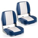 Goplus Low/High Back Boat Seats, Folding Boat Seat with Stainless Steel Screws & Aluminum Hinges, Thickened Sponge Padding, Waterproof Fishing Captain Boat Seats, TideLine(2 Packs-Blue & White Stripe)
