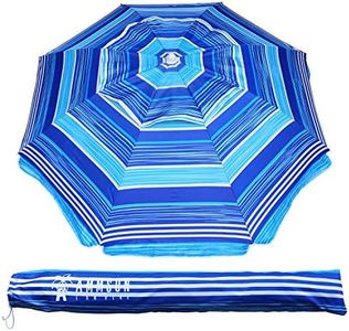 AMMSUN 6.5 ft Heavy Duty High Wind Beach Umbrella with tilt Sun Shelter, UV 50+ Protection Portable Outdoor Sunshade Umbrellas with Carry Bag for Patio Garden Beach Pool Backyard stripe Blue