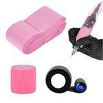 ATOMUS 100pcs Disposable Tattoo Clip Cord Sleeves with 2pcs Self-adhesive Bandage Plastic Cover Bags Tattoo Pen Bag Tattoo Machine Accessories (Pink)