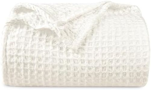 PHF Ultra Soft Waffle Weave Blanket King Size 104"x 90"- Washed Lightweight Breathable Cozy Woven Blanket Perfect for Spring Summer - Great Decor for Couch Bed Sofa Home Car - Coconut White