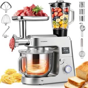 VIVOHOME 9 in 1 Multifunctional Stand Mixer with Fermentation, 6 Speed 7.5 Quart Kitchen Electric Food Mixer with Timer, Meat Grinder, Juice Blender, Vegetable Slicer, Pasta and Cookie Maker, Silver