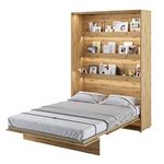 Arthauss Vertical Wall Bed: Hidden Bed with Fold Down Functionality - Compact and Multifunctional with Convenient Shelves - Stylish and Efficient Bed Solution 140 x 200cm in Artisan Oak