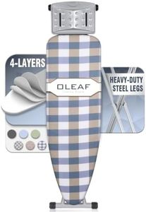 oleaf Ironing Board with Cover and Thicken Pad Height Adjustable Full Size Foldable Iron Board with Iron Rest, Stable Steel Legs, Metal Construction, Heat Resistant, Blue and Yellow Checkered