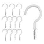 KINGLAKE 12 Pcs 2 Inch White Mug Cup Hooks Screw in Hooks Plastic Coated Ceiling Hooks Vinyl Utility Hooks for Wood, Under Cupboard, Cabinet Shelf, Hanging Plant and Kitchen Utensils