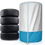 Tire Storage Cover for Passenger Cars and Light Trucks CUV SUV Seasonal Water Sun Stain and Dust Resistant Silver Blue Patchwork for 32" Diameter Tires