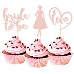 Sotpot Rose Gold 24pcs Bride to Be Cupcake Toppers with Heart Dress Bridal Shower Cupcake Picks For Wedding Bridal Shower,Wedding Engagement Party Cake Decorations