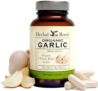 Herbal Roots Organic Whole Bulb Garlic Pills - Potent Extra Strength | 600 mg - 60 Organic Vegan Capsules