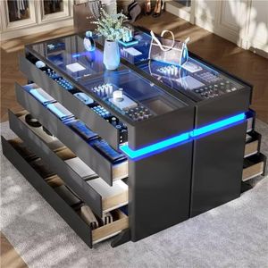 Closet Island with Drawers, 16 Drawer Dresser Luxury Island with LED Light