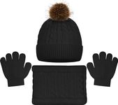 PEAK 2 PEAK 3-Piece Black Hat, Glove and Scarf Set For Girls and Boys Ages 1-5 Years - Fleece Lined