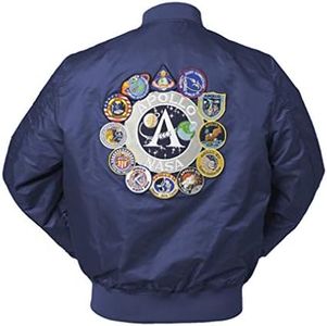 CORIRESHA Mens Apollo Space Embroidered Patches Slim Fit Bomber Jackets Windbreaker, Blue, XX-Large