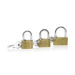 SystemsEleven® Brass Padlock Security Locker - Storage Unit School Gym Locker, Fence, Toolbox, Hasp Storage Small Padlocks with Keys for Suitcase - Pack of 3-20mm 25mm 30mm