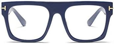 Jurchio Unisex Stylish Square Non-prescription Eyeglasses Glasses Flat Top Big Eyeglass Frames Large lens Clear Lens Eyewear… (Blue)