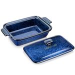 vancasso Starry Casserole Dish With Lid, 1.9 Quart Deep Lasagna Pan Ceramic Bakeware Covered Casserole Dish Blue