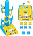 2in1 Cornhole Set with 6 Bean Bags & 6 Ring Toss Games, Inflatable Pool Toys with Anchor Bags Rope, Family Fun for Kids Teens Adults (Yellow)