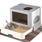 TUOKE Cat Litter Box Foldable Cat Litter Tray, Top Entry Cat Litter Box with Tray, Lid and Pet Litter Shovel ,for Easy Cleaning(Grey)