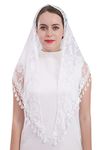 Lace veil Mantilla veil Shawl or Scarf Latin Mass Head Cover with Fringed lace (White)