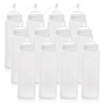 Bekith 12 Pack 16 Oz Plastic Squeeze Condiment Bottles with Twist On Cap Lids and Discrete Measurements, Wide Mouth Empty Squirt Bottle for Sauce, Ketchup, BBQ, Dressing, Paint, Pancake Art Dispenser