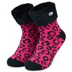 CityComfort Slipper Socks Women Teenagers - Fluffy Socks Non Slip Warm Fleece One Size Lounge Wear - Gifts for Women (Pink Leopard)