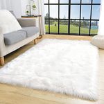 TENNOLA White Faux Fur Rug 3x5 Faux Sheepskin Rugs for Living Room Fluffy Washable Area Rugs for Bedroom Nursery Room Luxury Room Decor Furry Rug Fuzzy Rug Rectangle Carpet