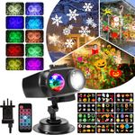 Halloween Christmas Projector Outdoor Lights - ECOWHO 2-in-1 Xmas LED Snowflake Projector with Remote Control Timer, 12 Non-Fading Slides Patterns & 10 Ocean Waves IP44 Waterproof Holiday Decoration