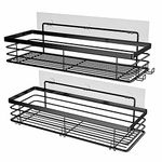 Orimade Shower Caddy with 5 Hooks for Hanging Razor and Sponge Adhesive Shower Shelf Bathroom Accessories Organiser Storage Kitchen Rack Rustproof No Drilling Stainless Steel - 2 Pack (Black)