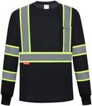 ProtectX High Visibility Long Sleeve Shirts Reflective Hi Vis Safety Shirts for Men Class 2 Work Shirts for Construction Warehouse 1 Pack Black Long Large