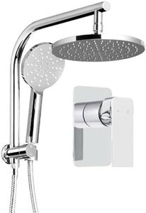 Cefito Shower Head, 9" Rain Hand Showers Rail Taps Holder Handheld Showerhead Bath Accessories Bathroom Set Fixtures Wall, with Stainless Steel Water Hose High Pressure Portable Silver