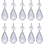 H&D HYALINE & DORA 10pcs 38mm Crystal Chandelier Lamp Prisms Replacement Parts Hanging Leaf Pendants with Octagon Beads Silver Circle Connector,Christmas Wedding Party Decoration