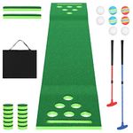 Golf Pong Putting Game Office Golf Putting Green Mat Practice Indoor Outdoor 9.8 Ft Backyard Party Golf Putting Game Set with 2 Putters, 8 Golf Balls, Carrying Bag for Home, Gifts