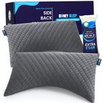 leep Set of 2 Queen Size Bed Pillows for Side and Back Sleepers - Adjustable Filling - Memory Foam Pillows for Neck and Shoulder Pain - Customizable Loft - Extra Foam Included (Grey)