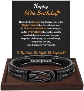 Btysun Best 60th Birthday Gift for Men, Birthday Gifts for Him Leather Bracelets for Men Husband Birthday Gift Ideas Dad Love You Forever Engraved Linked Together Jewelry