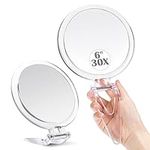 MIYADIVA Magnifying Mirror,30X Hand Mirror with Handle,Magnifying Makeup Mirror with Double-Sided 1X/30X Magnification,6 in Travel Magnifying Mirror,Foldable Makeup Mirrors Easy to Use on Facial Care