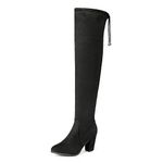 DREAM PAIRS Women's Thigh High Over The Knee Fashion Boots Block Mid Heel Long Sexy Faux Fur Boots,Size 5.5,Black,HIGHLEG