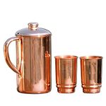 Copper Pitcher and 2 Tumblers for Ayurveda Health Benefit | Pure Copper Water Jug with 2 Copper Tumbler