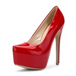 OCHENTA Women's Hidden Platform Stiletto High Heels Slip On Pumps PU Red Size: 4 UK