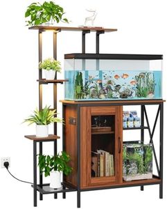 Artswish 20-29 Gallon Fish Tank Stand with Power Outlet & LED Plant Shelf - 2-in-1 Aquarium Stand, Sturdy Metal Frame with Adjustable Shelves, Walnut