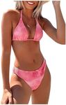 SweatyRocks Women's 2 Piece Bathing Suit Tie Dye Halter Triangle Bikini Set Tie Back Swimsuit Light Pink X-Large