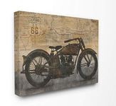 Stupell Industries Home Tan and Black Sepia Motorcycle with Faded Road Map Texture Stretched Canvas Wall Art, Multi-Color