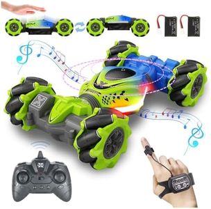 Weocar Gesture RC Car, 4WD High Speed Drift Stunt Car, 2.4Ghz Remote Control Cars Gesture Sensor, 360° Rotating Twist Offroad Cars w/Music Lights, Age 6-12 Boys Girls Birthday Xams Gifts, Green-Blue